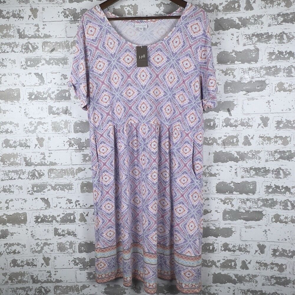 J.Jill Babydoll‎ Dress Sz XL Moroccan Medallion Soft Stretch Pockets